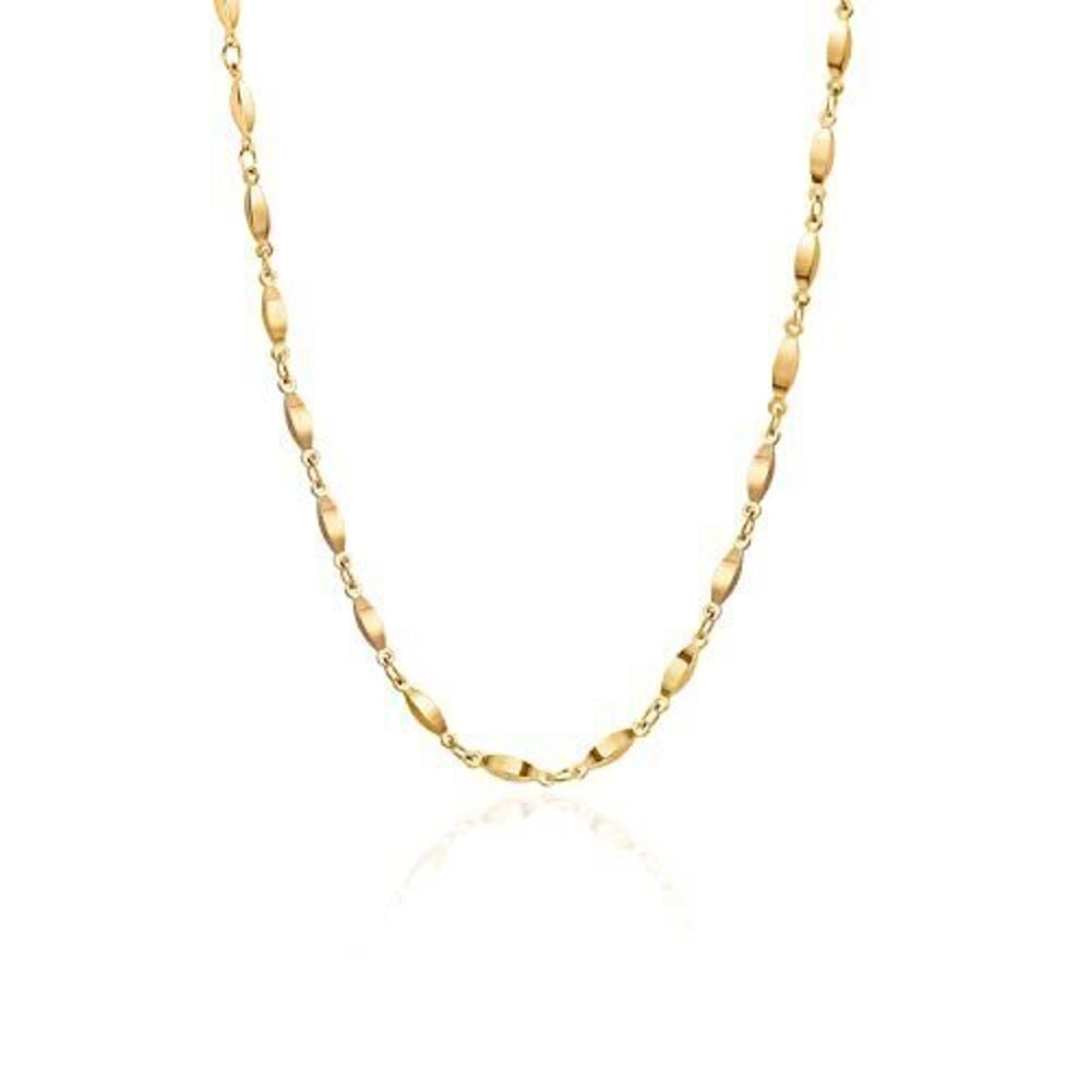 1744 18k Gold Oval Beads Station Necklace Dainty Geometric 3D Bar Gold